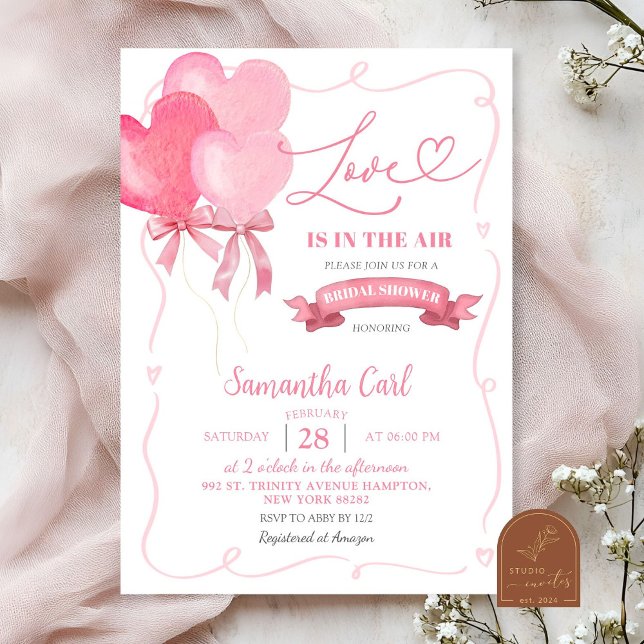 Pink Heart Balloon Bridal Shower Invitation (Creator Uploaded)