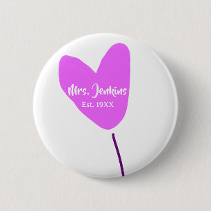 Pink heart balloon Mrs add name est. Add year love 6 Cm Round Badge