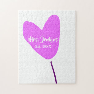 Pink heart balloon Mrs add name est. Add year love Jigsaw Puzzle
