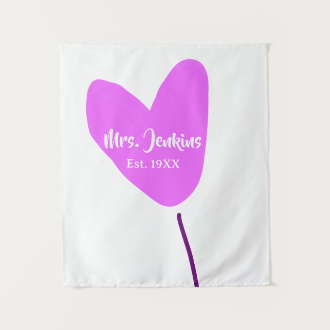 Pink heart balloon Mrs add name est. Add year love Tapestry (Front)
