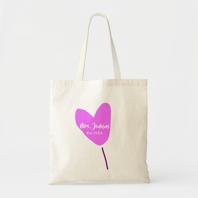 Pink heart balloon Mrs add name est. Add year love Tote Bag (Front)