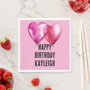 Pink Heart Balloons Birthday Napkin