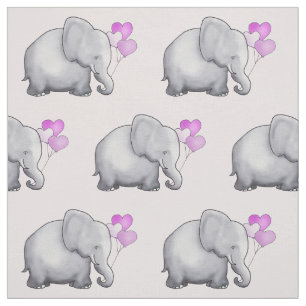 Pink Heart Balloons Elephant Baby Girl's Nursery Fabric