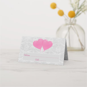 Pink Heart Balloons Reception Place Card
