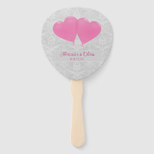 Pink Heart Balloons Wedding Favour Hand Fan