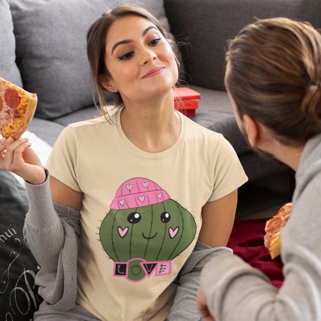 Pink Heart Beanie Cactus Love T-Shirt (Creator Uploaded)