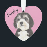 Pink Heart Bernedoodle Sheepadoodle Ornament<br><div class="desc">I am in love with this beautifully detailed watercolor illustration of a bernedoodle or sheepadoodle dog! Personalise these reversible ornaments and make the nice list this year! Shop the rest of my collection for the sweetest housewarming, bridal shower, teacher, mother-in-law, husband, boyfriend, secret santa, sympathy, or tough-to-shop-for gifts! To see...</div>