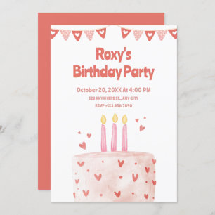 Pink heart Birthday cake Invitation