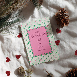 Pink Heart Blooms & Green Heart - Modern Valentine Holiday Card