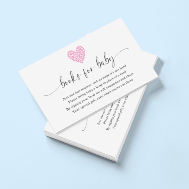 Pink Heart Books for Baby Shower  Enclosure Card (Creator Uploaded)