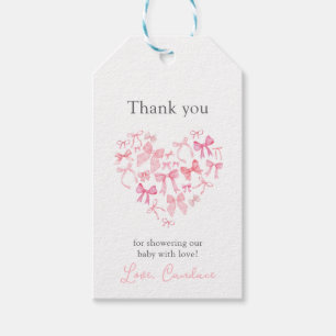 Pink Heart Bow Baby Shower thank you guest favour Gift Tags