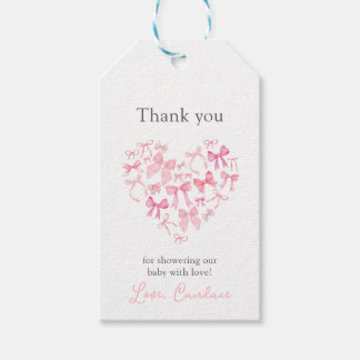 Pink Heart Bow Baby Shower thank you guest favour Gift Tags