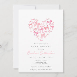 Pink Heart Bow Custom Baby Shower Invitation