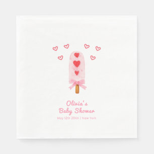 Pink Heart Bow Ice Cream Ready To Pop Baby Shower Napkin