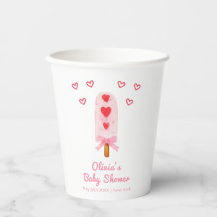 Pink Heart Bow Ice Cream Ready To Pop Baby Shower Paper Cups