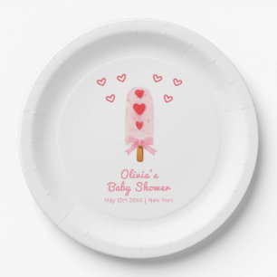 Pink Heart Bow Ice Cream Ready To Pop Baby Shower Paper Plate