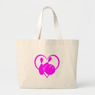 Pink heart bowling large tote bag