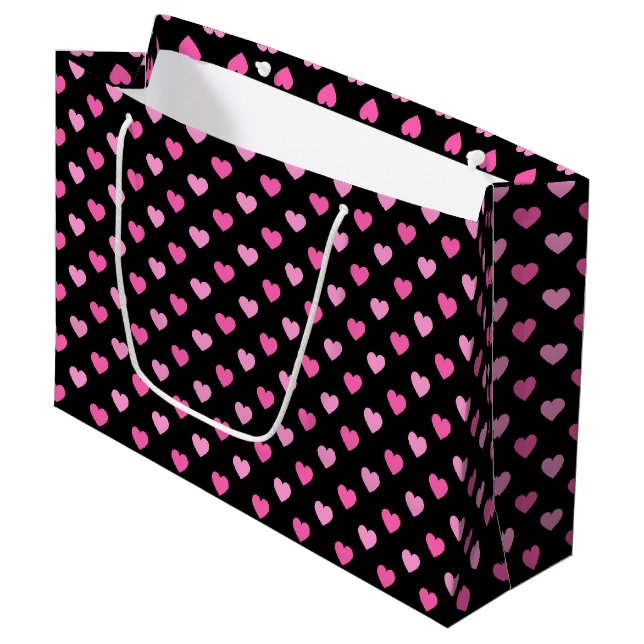 Pink Heart Breast Cancer Awareness Pattern Large Gift Bag (Front Angled)