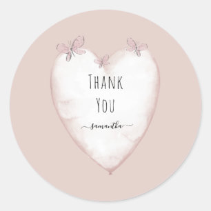 Pink Heart & Butterfly Baby Shower Thank You Classic Round Sticker