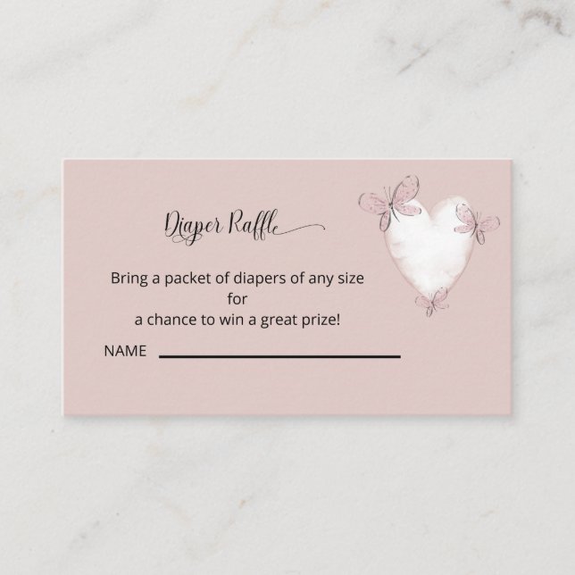 Pink Heart & Butterfly Diaper Raffle Enclosure Card (Front)