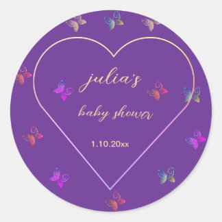 Pink Heart Butterfly girl baby shower Classic Round Sticker