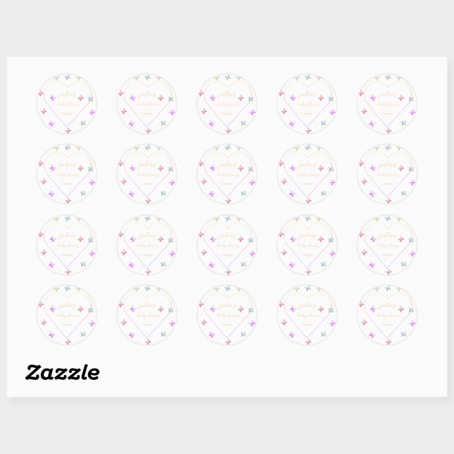 Pink Heart Butterfly girl baby shower  Classic Round Sticker (Sheet)