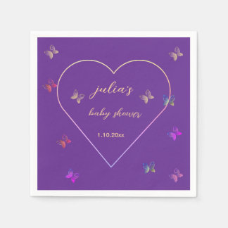 Pink Heart Butterfly girl baby shower Invitation Napkin