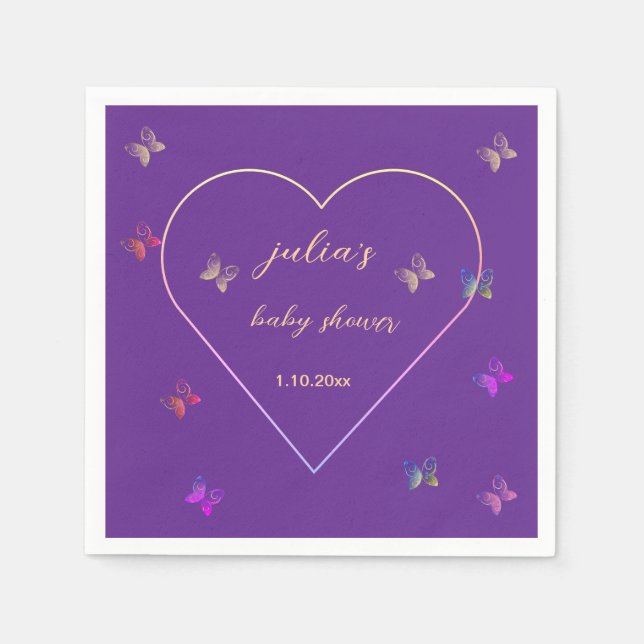 Pink Heart Butterfly girl baby shower  Napkin (Front)