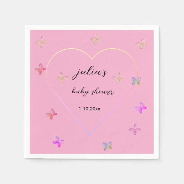 Pink Heart Butterfly girl baby shower  Napkin (Front)