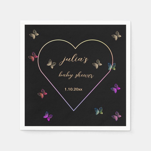 Pink Heart Butterfly girl baby shower  Napkin (Front)