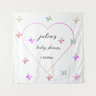Pink Heart Butterfly girl baby shower Tapestry