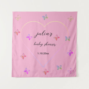 Pink Heart Butterfly girl baby shower Tapestry