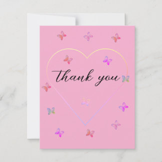 Pink Heart Butterfly girl baby shower Thank You Card