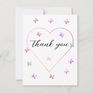 Pink Heart Butterfly girl baby shower  Thank You Card