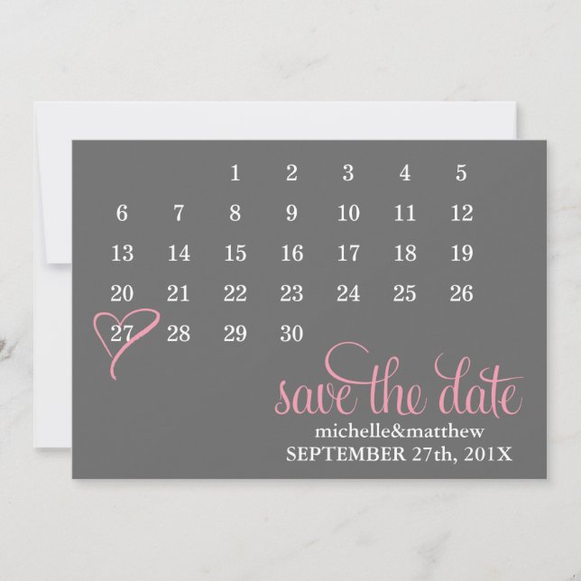 Pink Heart Calendar Wedding Save the Date (Front)