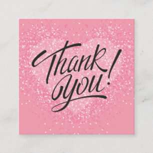 Pink Heart Calligraphy Discount Thank You Square Business Card