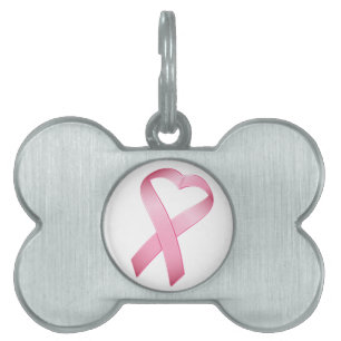 Pink Heart Cancer Ribbon 2 Pet Tag