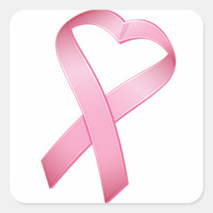 Pink Heart Cancer Ribbon Square Sticker