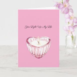 Pink Heart Candle Light up my life Card
