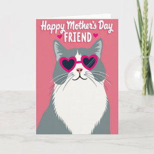 Pink Heart Cat Mothers Day Card