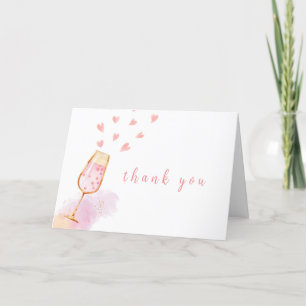 Pink Heart Champagne Valentines Baby Shower Thank You Card