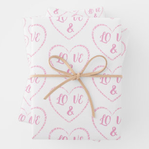Pink Heart Charms, Bride and Groom Monograms Wrapping Paper Sheet