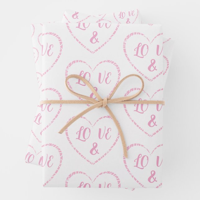 Pink Heart Charms, Bride and Groom Monograms Wrapping Paper Sheet (In situ)