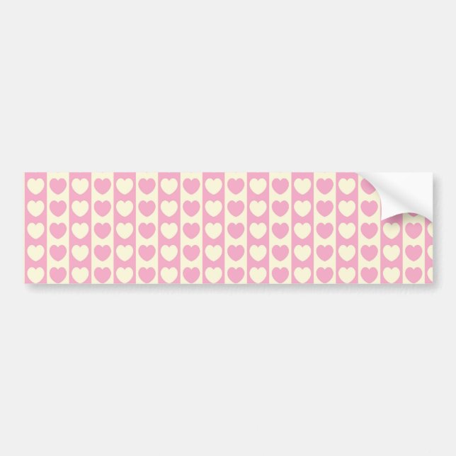 Pink Heart Chequered Background Bumper Sticker (Front)