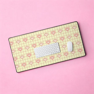 Pink Heart Chequered Pattern Valentine's Day Desk Mat