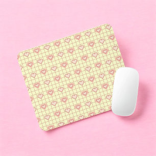 Pink Heart Chequered Pattern Valentine's Day Mouse Pad