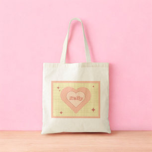 Pink Heart Chequered Pattern Valentine's Day Tote Bag