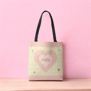 Pink Heart Chequered Pattern Valentine's Day Tote Bag
