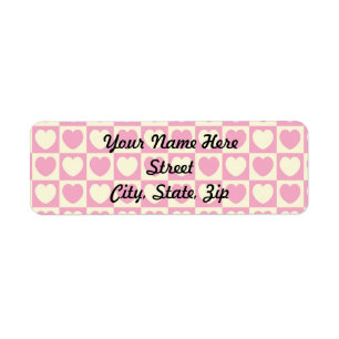 Pink Heart Chequered Return Address Sticker