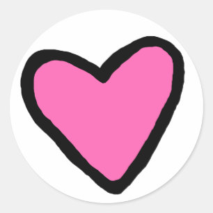 Pink Heart Circle Stickers